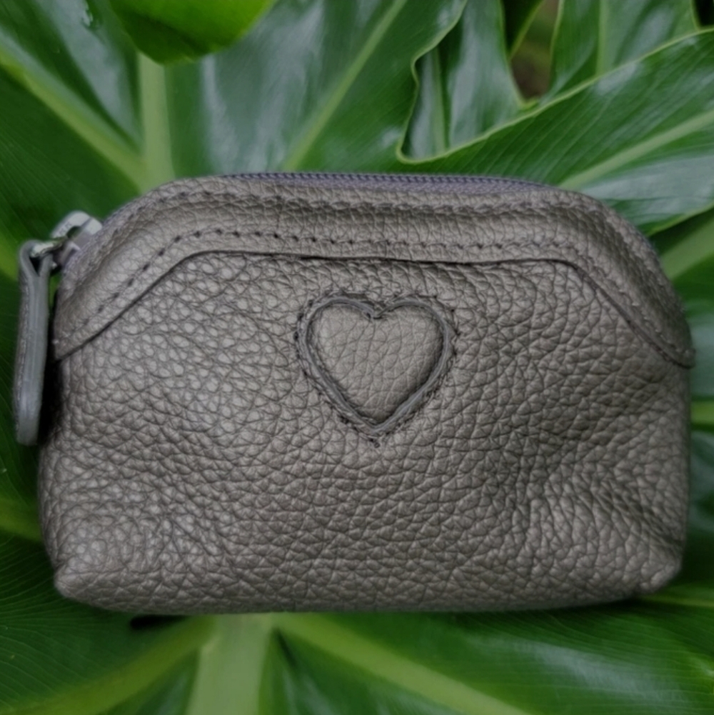 Brighton Pewter Bronze Pebble Leather Coin Pouch W/Zip Closure EUC